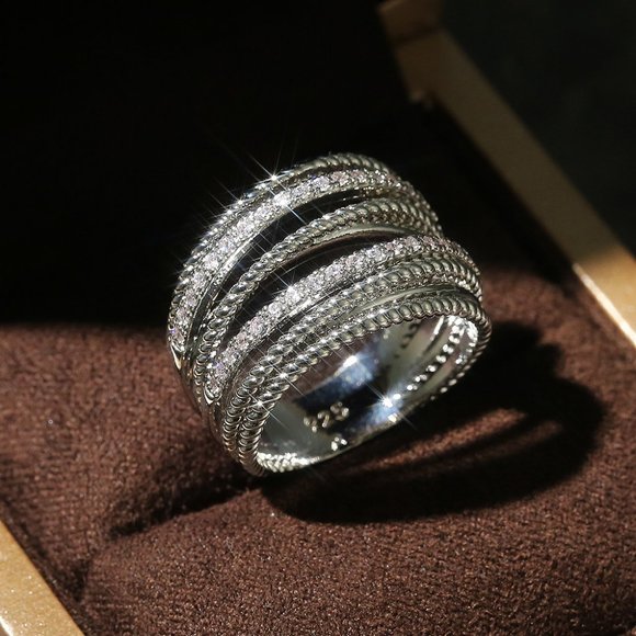 NEW 925 Silver Round Diamond Multi Layer Ring - Picture 4 of 5